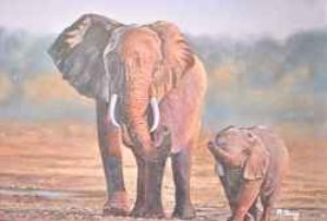 "Mother Elephant with Her Calf"