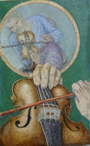 "Violinist Playing in Mirror"