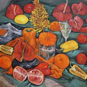 "Anthuriums and African Pot"