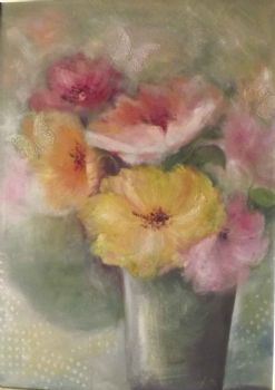 "Pastel Poppies and Butterfly"