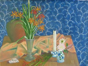 "Still Life with Crocosmia and Beetle"