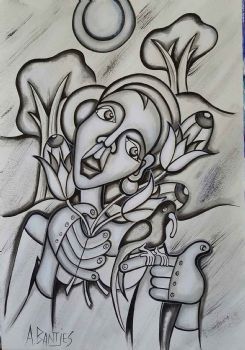 "Girl with Fynbos and Bird"