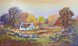 "Cottage with Autumn Trees"