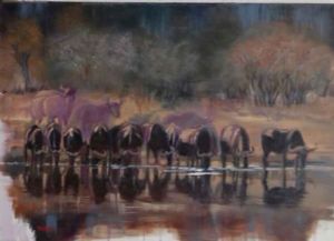 "Buffaloes at the Waterhole SOLD"