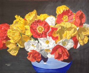 "Poppies in Blue Vase"