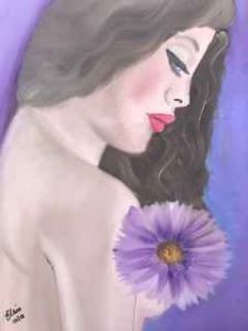 "Lady with Purple Flower"