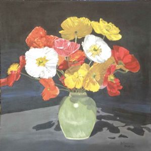"Poppies in Tuquoise Vase"