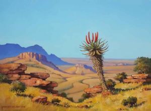 "Karoo Landscape with Solitary Aloe"