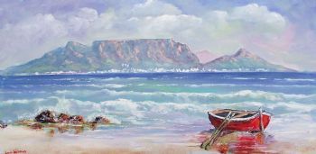 "Table Mountain with Resting Red Boat"