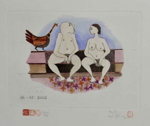 "Nude Couple on Bench"