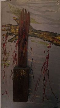 "Nail Pierced Hand - We All Bleed Red"