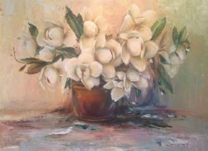 "Magnolias In A Copper Vase"