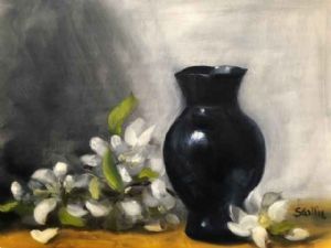 "Spring Flowers and Black Vase"
