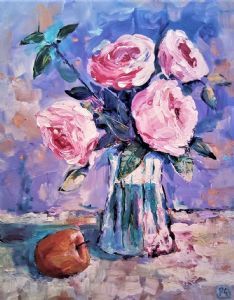 "Pink Roses in a Vase"
