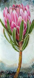 "Upright Rectangular Pink Protea, Stencil Detail"