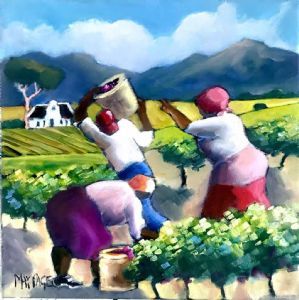 "Grape Pickers with Cape Dutch House in Background"