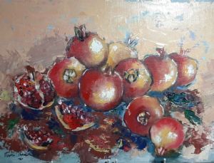 "Pomegranates in Palette Knife"