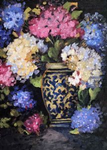 "Black Ming Vase and Hydrangeas"