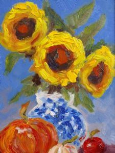 "Sunflowers Bouquet in Vase Still Life"