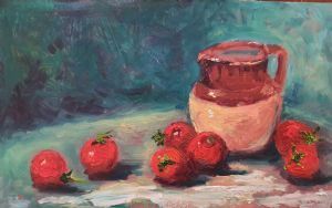 "Tomatoes with Ceramic Jar"