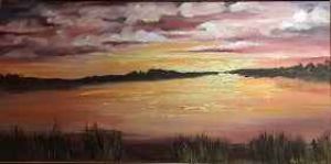 "Sunset over the water"