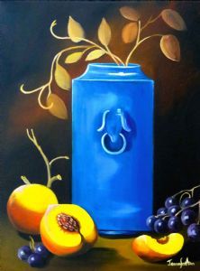 "Blue Vase & Peaches"