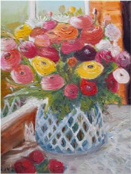 "Stil life Springtime Ranunculus Original Oil"