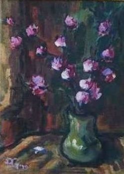 "Roses in Green Vase"