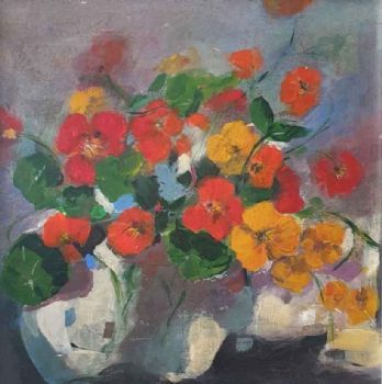 "Nasturtiums in Glass Bowl"