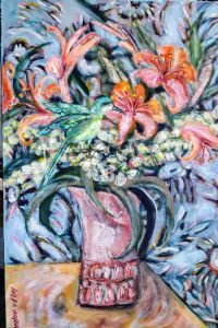 "Day Lilies with a Bird"