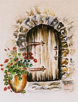 "Geraniums at a Farmhouse Door"