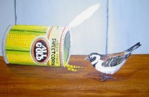 "Sparrow And Sweetcorn Can"