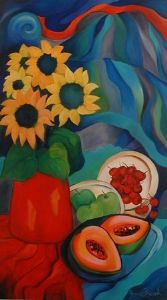 "Sunflowers, Apples, Cherries and Melons"