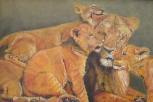 "Lioness with cubs"