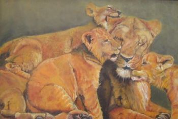 "Lioness with cubs"