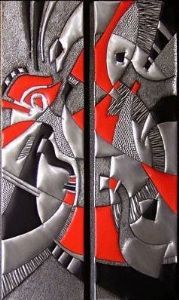 "Composition 2 & 3 with Red in Metal"