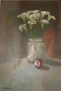 "Arrum Lilies and an apple"