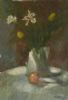 "Saint Joseph Lilies, Tulips, Apple on a Table"