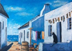 "Cape Cottage with Cat"