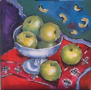 "Bowl of Apples on a Red Cloth"