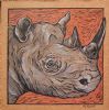 "Rhino - Coloured & Incised Woodcut Block"
