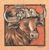 "Buffalo Coloured & Incised Woodcut Block 1/1"