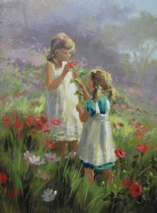 "Girls Picking Flowers "