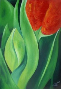 "Tulip in Orange (mixed mediums)"