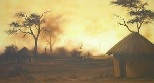 "Rural Huts at Sunset, Botswana"