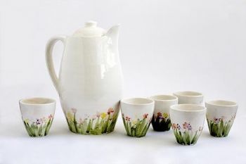 "Poppies (jug and 6 tumblers)"