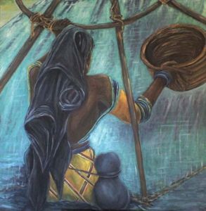 "Rama Tharus Woman Fishing"
