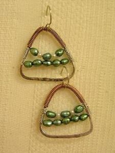 "Green Pearls Copper & Silver Earring"