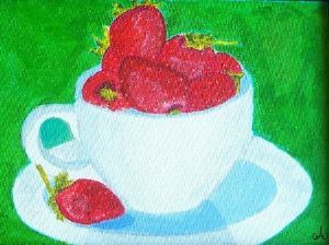"Strawberry Teacup on Green"
