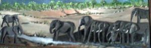 "elephants at drinking hole"